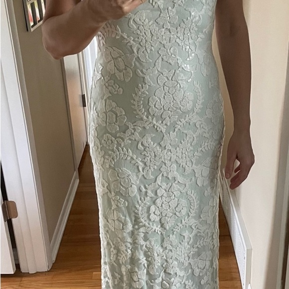 Tadashi Shoji Embroidered Lace Dress 6 mint green B7 - Picture 8 of 10